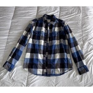 American Eagle Flannel Blue, Black, White Plaid button down shirt Size Small EUC